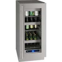 U-Line Glass Refrigerator 15 In Reversible Hinge Stainless