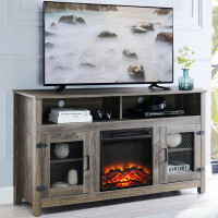 Gracie Oaks Modern Farmhouse TV Stand With Electric Fireplace