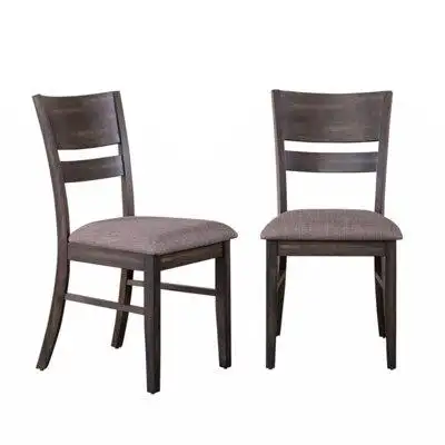 Gracie Oaks Meruert Solid Wood Slat Back Upholstered Dining Chairs, Set Of 2 -Dark Umber Brown Finish