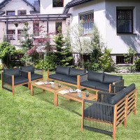 Latitude Run® 8 Pcs Acacia Wood Patio Conversation Set W/cushions For Garden Grey