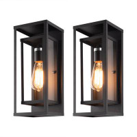 17 Stories Classic Outdoor Wall Sconce 1 Light in Matte Black Rectangular Metal Frame and Clear Glass Shade Waterproof
