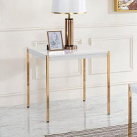 Everly Quinn End Table In White & Gold Finish_24" H x 24" W x 24" D