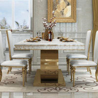 RARLON Modern and stylish gold stainless steel marble dining table and chair combination