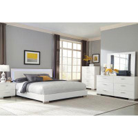 Orren Ellis Vyara Panel Bed with Lighted Headboard in Glossy White