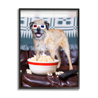 Stupell Industries Dog 3-D Movie Night Couch Snacking Popcorn  Giclee Texturized Art Set By Michael Quackenbush