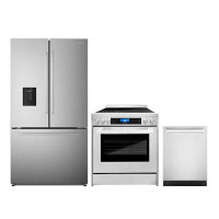 Cosmo Cosmo 3 Piece Kitchen Appliance Package with French Door Refrigerator , 29.8'' Electric Freestanding Range , Built