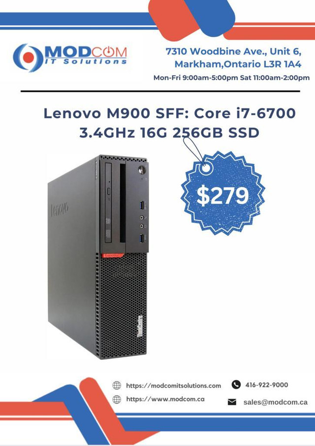 Lenovo ThinkCentre M900 SFF: Core i7-6700 3.4GHz 16G 256GB SSD Desktop PC Off Lease FOR SALE!!! in Desktop Computers