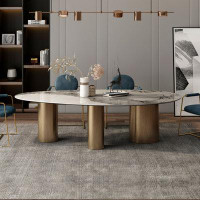 Wrought Studio Italian Minimalist Oval Rock Panel Dining Table