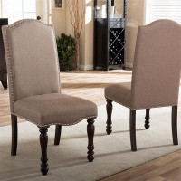 Canora Grey Transitional Antique Cherry Beige Set Of 2Pc Side Chairs Padded Fabric Turned Legs Dining Room Furniture