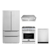 Cosmo 4 Piece Kitchen Package With 30" Freestanding Gas Range 30" Insert Range Hood 24" Built-in Fully Integrated Dishwa