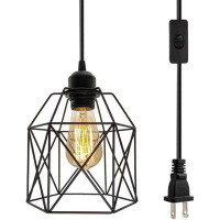 17 Stories Industrial Plug In Pendant Light, Black Cage Pendant Light Fixture With On/Off Switch, E26 Socket Vintage Han