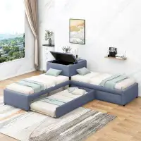 Ebern Designs 2-Drawer Storage L-Shaped Upholstered Platform Bed With Trundle