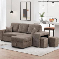 Hokku Designs L-Shaped 3-Seaters Corner Sectional Sofa W/Pull Out Sleeper Couch Bed And Reversible Storage Chaise, Moder