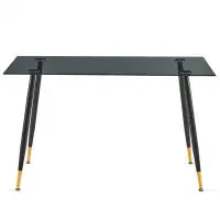 Ebern Designs Glass Rectangle Grey Tables Glass Table Top and Metal Legs for Small Space