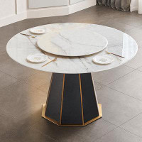 LORENZO Italian light luxury round dining table with turntable