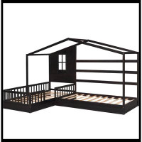Isabelle & Max™ Wood House Bed, 2 Twin Solid Bed L Structure With Fence And Slatted Frame