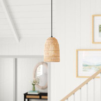 Sand & Stable™ Cowrie 1 - Light Kitchen Steel Dimmable Single Dome Pendant with Rope Accents UL Certified