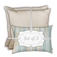 HomeRoots Set Of Three 18" X 18" Tan And Seafoam Zippered Solid Colour Throw Indoor Outdoor Pillow