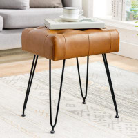 George Oliver Faux Leather Rectangle Vanity Stool