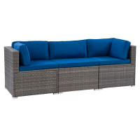CorLiving 82.75'' Wide Outdoor Wicker Symmetrical Patio Sectional with Cushions