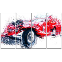 Design Art Red Vintage Classic Car 4 Piece Graphic Art on Wrapped Canvas Set