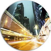 Made in Canada - Design Art 'Traffic in Hong Kong at Night' Photographic Print on Metal