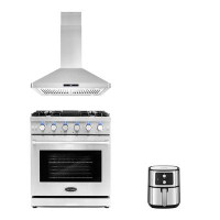 Cosmo 3 Piece Kitchen Package With 30" Freestanding Gas Range 30" Island Range Hood & 5.5L Electric Hot Air Fryer