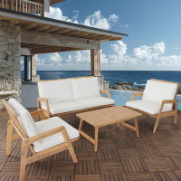 George Oliver 4-Piece Outdoor Acacia Wood Patio Set with Cushions