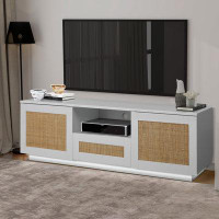 Bay Isle Home™ 59" Tv Stand With Led Lights For Tvs Up To 65 Inches, Boho Tv Console With 2 Rattan Doors&1 Drawer