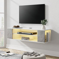 Orren Ellis Floating TV Stand With Yellow LED Lights For Tvs Up To 55"