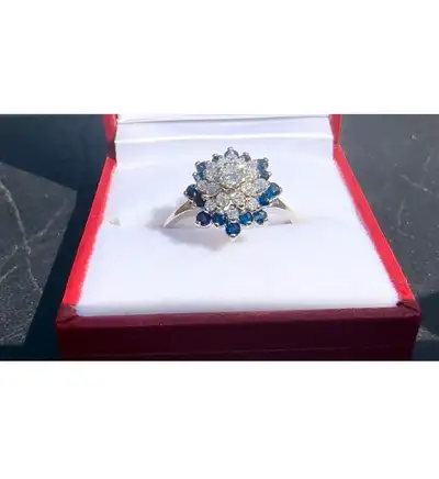 #507 - 14kt White Gold, Custom Sapphire & Diamond Ring, Size 8 1/2