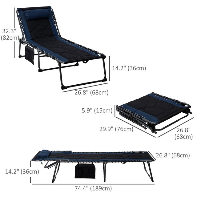 Sun Lounger 26.8" x 74.4" x 14.2" Blue in Patio & Garden Furniture - Image 3