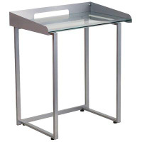 Williston Forge Dodie Clear Tempered Glass Desk w/ Raised Cable Management Border & Silver Metal Frame