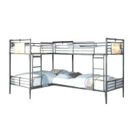 Benjara Twin Over Full Bunk Bed With Safety Guard Rails, Sandy Black And Dark Bronze