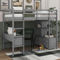 Harriet Bee Twin Size Loft Bed With Built-In Desk With Two Drawers, And Shelves