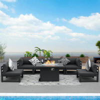 Latitude Run® 7 - Piece Outdoor Patio Aluminum Conversation Set with Fire Pit Table and Cushions