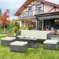 Latitude Run® 5 Set Wicker Furniture With Plywood Coffee Table
