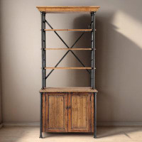 WOOD PEEK LLC Industrial Style Vintage Bookcase Bookshelf Shelf Living Room Floor-To-Ceiling Wrought Iron Solid Wood Sto