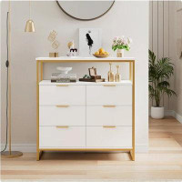 Latitude Run® Homfa 6 Drawer Dresser, Modern Storage Chest, Storage Cabinet For Living Room, White Gold