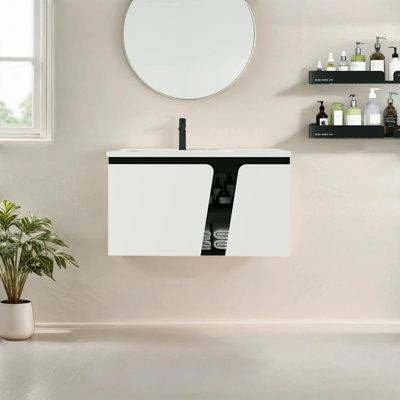 Ebern Designs 36 Inch Wall-Mounted Single Bathroom Vanity With Ceramic Top in Hardware, Nails & Screws