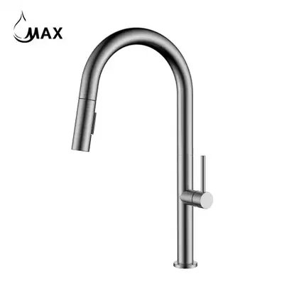 Contemporary Round Pull-Out Kitchen Faucet 17 In Brushed Nickel Finish