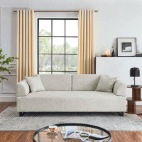 Latitude Run® Linen Fabric 3 Seat Sofa With Two End Tables And Two Pillows
