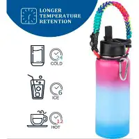 Orchids Aquae Water Bottle With Wide Mouth Straw Lid & Handle Lid, Vacuum 18/8 Insulated Stainless Steel Sport Water Jug