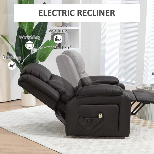 LIFT CHAIR FOR SENIORS, PU LEATHER UPHOLSTERED ELECTRIC RECLINER CHAIR WITH REMOTE, SIDE POCKETS, QUICK ASSEMBLY, BROWN in Chairs & Recliners - Image 3