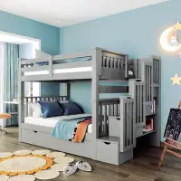 Harriet Bee Janyria Full Over Full Bunk Bed with Shelves and 6 Storage Drawers