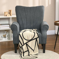 Winston Porter Fabric Accent Chair, Upholstered Armchair, Modern Wingback Living Room Chair With Wood Legs, Rolled Arms