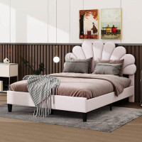 Latitude Run® Full Size Upholstered Platform Bed With Flower Pattern Velvet Headboard