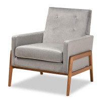 Corrigan Studio Corrigan Studio Studio Perris Mid-Century Modern Tan Faux Leather Upholstered And Walnut Brown Finished