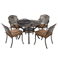 Bloomsbury Market 5-Piece Outdoor Furniture Bbq Dining Set, All Weather Cast Aluminum Patio Garden Set With 4 Cushioned