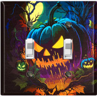 WorldAcc Metal Light Switch Plate Outlet Cover (Halloween Night Spooky Pumpkin - Double Toggle)
